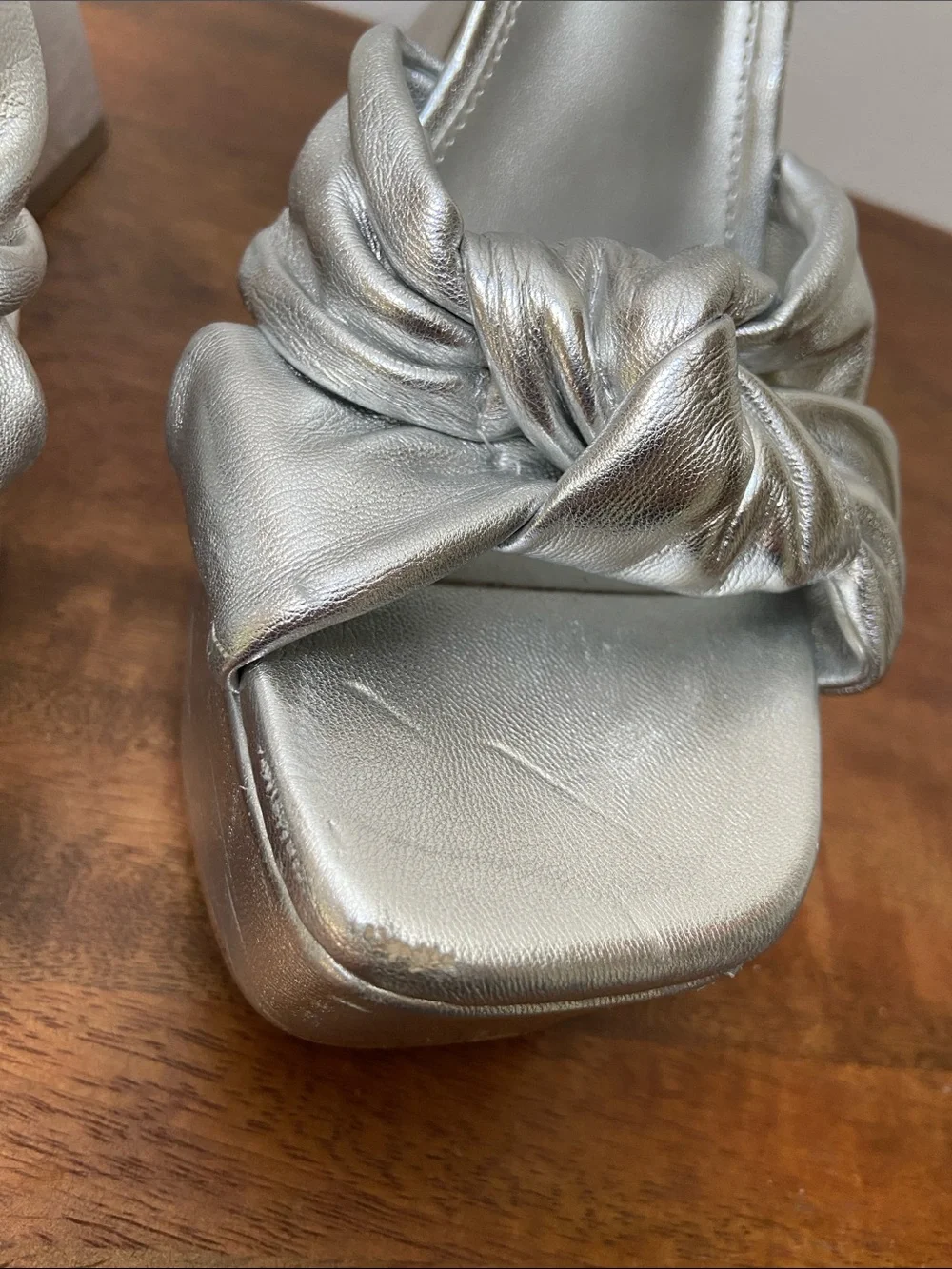 Circus NY Audrea Silver Knot Platform Slingback Sculptural Heels